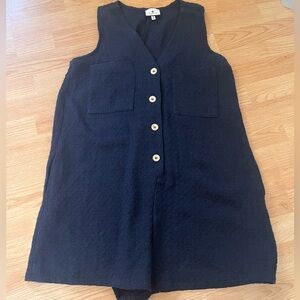 Tuckernuck Myla textured Romper holiday festive pockets tweed Medium navy